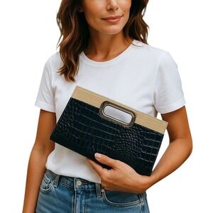 Giannini Black Croc Embossed Clutch Bag Evening Party Handbag